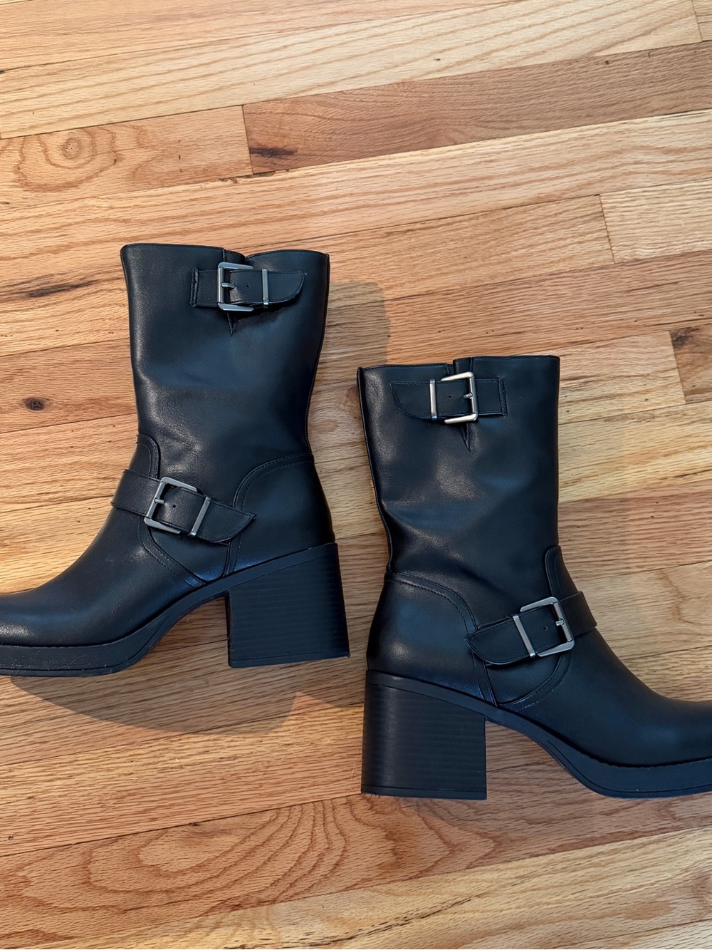 Kenneth Cole Black Women's Mid-Calf Buckle Block Heel Boots